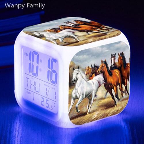 Lovers Horse Alarm Clock 7 Color Glowing LED Multifunction Digital Alarm Clock For Love Festival Gift