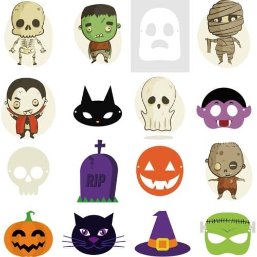 Cheap Cartoon Patch Halloween Style 16pcs/Lot Iron On Clothes Patches Kid T-shirt Clothes Accessory Heat Transfer Sticker Y-075