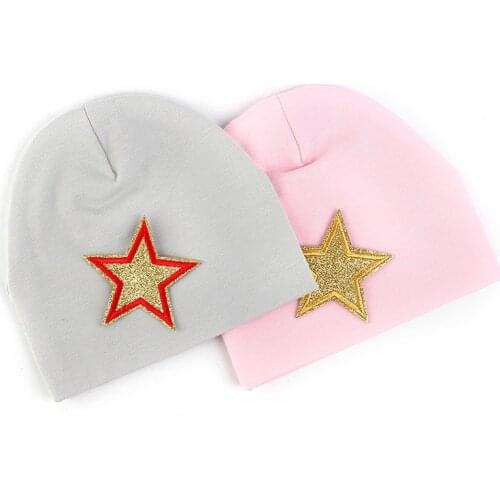 Children Soft Elastic Cotton Star Printing Beanies Solid Color Cap Outdoor Windproof Toddler Infant Fashion Casual Skullies Hat