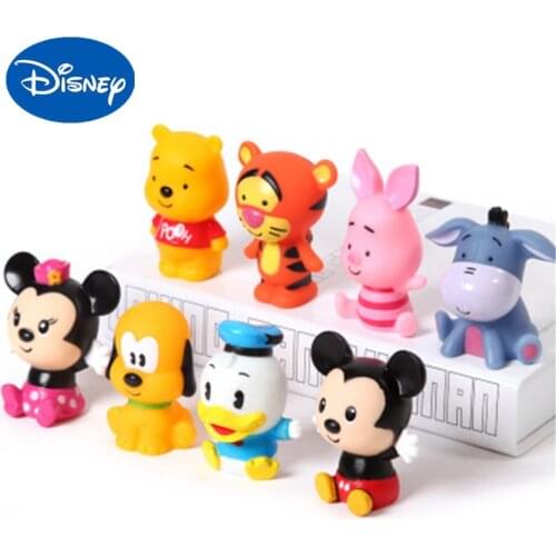 4 Pcs/set Disney Mickey Mouse Winnie The Pooh Cartoon Soft Glue Bath Toy Set Poon Baby Bathing Water Beach Toys Baby Bath Toy
