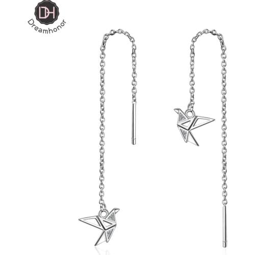 Dreamhonor 925 Sterling Silver Long Ear Line Cranes Charm Earrings Women Jewelry Wholesale