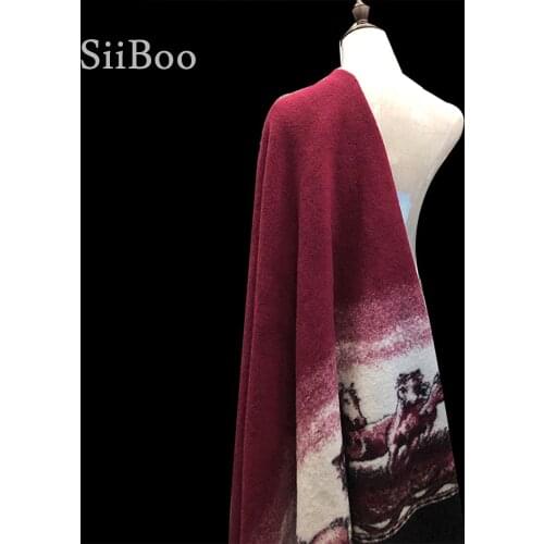 European high quality 3D horse positional printed 150*110cm cashmere wool fabric for winter coat collar tissu de laine SP5867