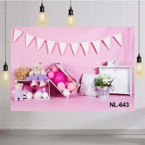 Photography Background Cake Smash Flag Bear Pink Room Girl Birthday Baby Shower Balloon Photocall Photo Studio Backdrop
