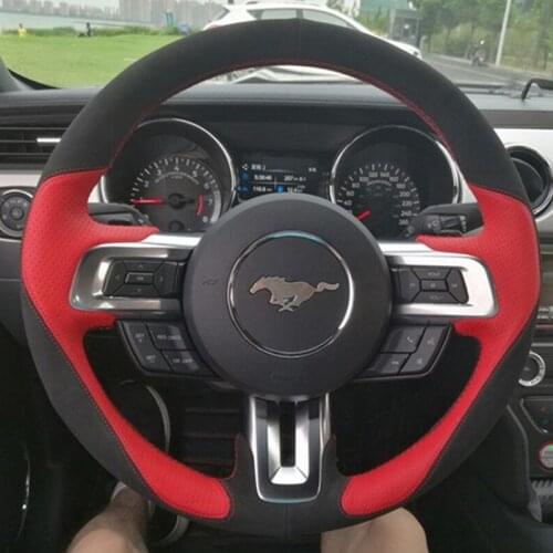 Customized DIY Hand-Stitched Leather Suede Car Steering Wheel Cover for Ford Mustang 2015-2020 Car Accessories