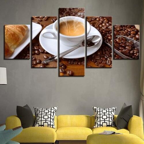 Canvas Painting Living Room Wall Art 5 Pieces Fragrant Cafe Bread Pictures Prints Coffee Beans Poster Kitchen Modular Home Decor