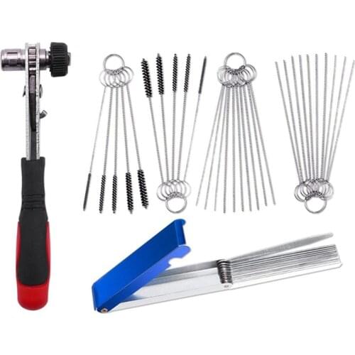1x Mini Rapid Ratchet Wrench 1/4 Inch Screwdriver Rod Quick Socket Wrench Tools & Set of 3 Carburetor Carbon Jet Cleaner