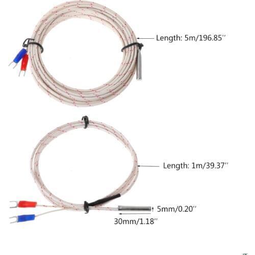 OOTDTY Thermocouple Temperature Controller Sensor 0-600C K Type Wire 1M 5M Probe 5x30mm