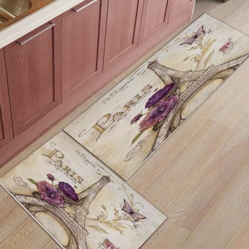Paris Flowers Butterfly Kitchen Mat Modern Bathroom Anti-slip Area Rugs Living Room Hallway Carpet Doormat