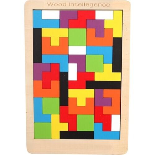 Novel 3D Puzzle Wooden Tangram Math Toys Tetris Game Children Pre-school Magination Intellectual Educational Toy for Kids