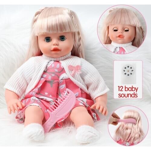 14 inch Bebe reborn doll Simulation sound 36 cm Realistic stuffing cotton silicone long hair Baby doll fashion Clothes sets