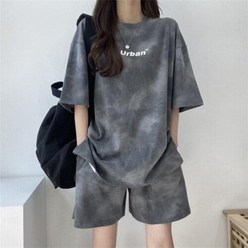 Summer Women Shorts Matching Set Casual Loose Short Sleeve Clothing Female Print Tops Elastic Waist Pant 2 Piece Suit Sportswear