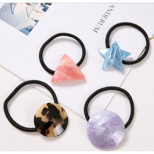 Cute Acrylic Geometry Starry Sky Women Girls Kids Hair Ring Rope Tie Accessories For Children Elastic Hair Rubber Bands Scrunchy