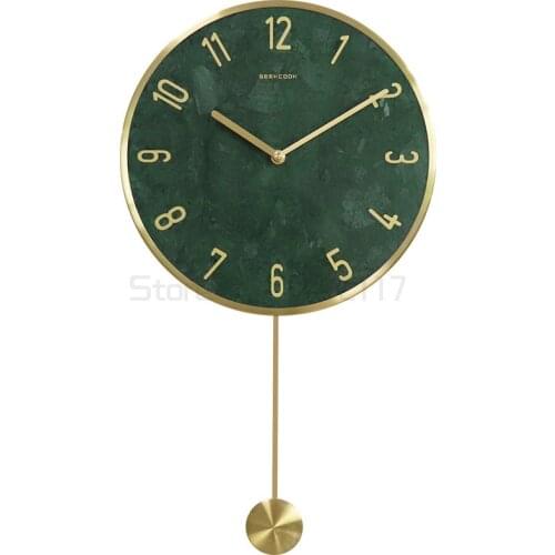 Marble swing wall clock light luxury Dali metal frame with swing natural marble clock