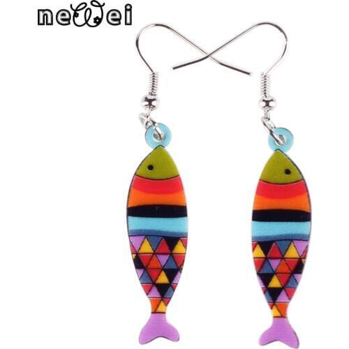 Newei Drop Fish Earrings Acrylic Pattern Long Danlge Earrings Two Colors Hot 2016 Novelty Jewelry For Women Accessories