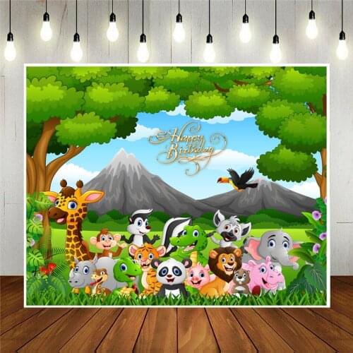Nitree Photo Studio Props Photography Backdrop Cartoon Wild Animal In The Jungle Kids Birthday Party Decoration Vinyl Background