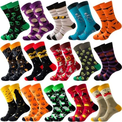 New colorful mens Autumn and winter socks Halloween skull alien womens long socks pumpkin monster bats hombre business dress
