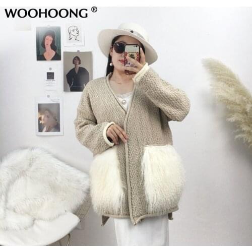 Autumn Winter New Women Knitted Mongolia Sheep Fur Real Fur Coat Natural Fur Jackets Knit Sweater Sweater Coat Bat Version Kore