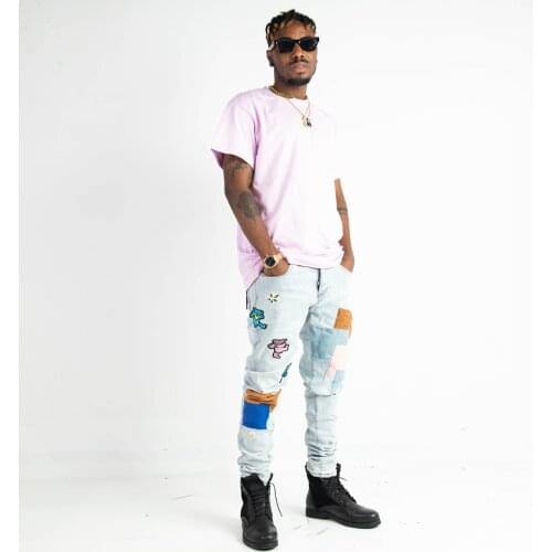 New Mens Male European and American fashion brands Bear patch ripped hole slim jeans beggar pants casual Korean trousers 639