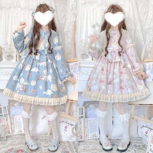 Original Genuine Lamb Cute Girl Long Sleeve New Op Dress Dress Daily Princess Lolita kawaii clothing fairy kei lolita dress