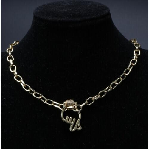 Cz pave big hand finger heart charm trendy punk thick snake chain link pendant choker necklaces collar for woman gift for her