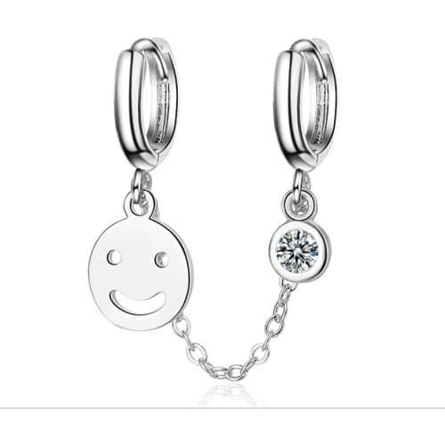 Simple Style Two Ear Hole Piercing Hoop Earrings Chain Tassel Smiling Face Zirconia Stone Shiny Bohemia Trendy Earring Jewelry