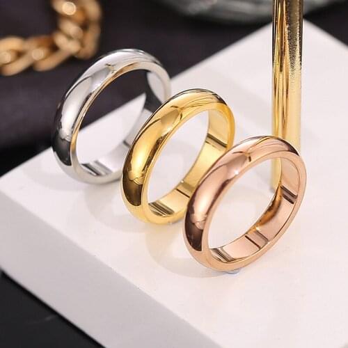 ZMZY Simple Smooth Stainless Steel Rings Engagement Couples Ring Fashion Jewelry Womens Accessories Anillos Gift Femme 4MM