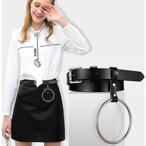 Gours Womens Genuine Leather Belts Fashion Cowskin Pin Buckle Belt Female Waist Belt with Big Ring Decorated Design New PDL102