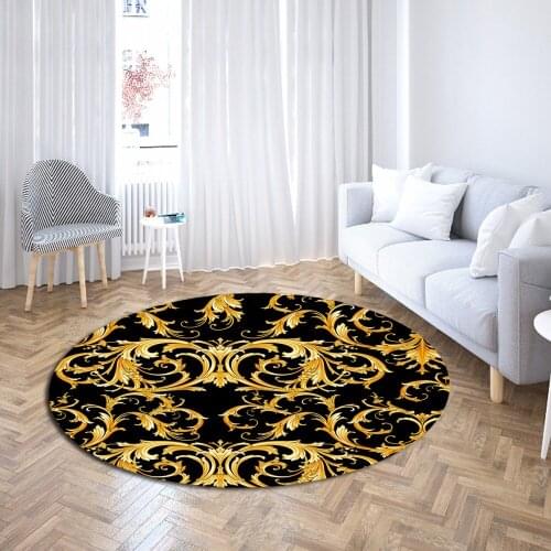 Luxury Bedroom Decor Round Rugs Golden Chain Vintage Area Rugs Table Mat Anti Slip Bathroom Rugs Teens Adult Gift Floor Mats