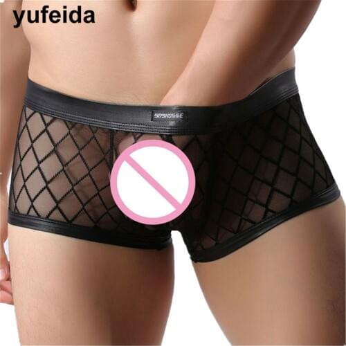 Sexy Men Underwear Boxers See Through Mesh Gay Sissy Panties Boxer Shorts Trunks Penis Pouch U Convex Underpants Cueca Masculina