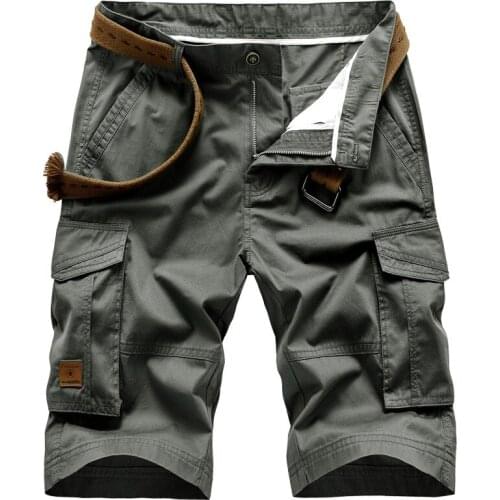 Summer Multi-pockets Cargo Shorts Men Casual Mid-waist Knee Length Overalls Men Large Size Solid Color Cotton Breathable Shorts