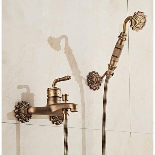 European Style Antique Retro Bathroom Shower Faucet Copper Brass Luxury Shower Set with Hand Shower Antique Bathtub Crane
