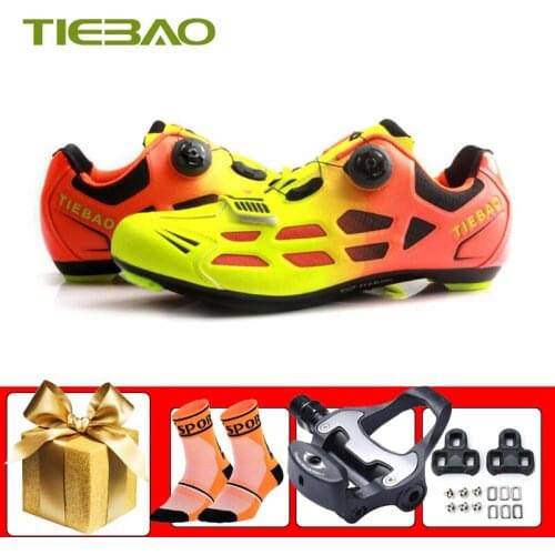 Tiebao Road Flat Shoes Self-locking Breathable Cycling Sneakers Add SPD-SL Pedals Unisex Outdoor Wear-resistant Riding Bicycle