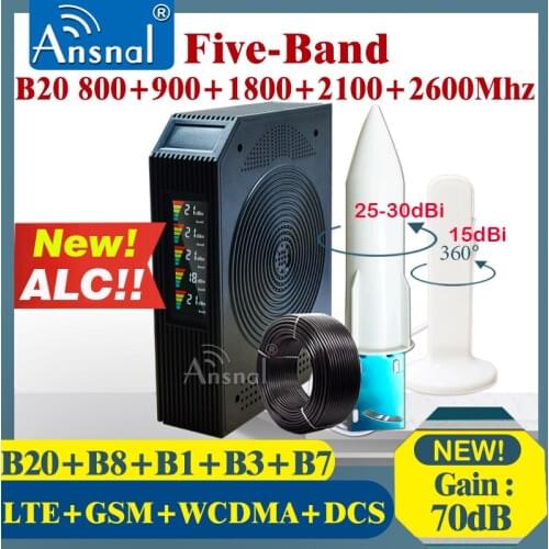 Hot!!Five-Band CellPhone Booster B20 800 900 1800 2100 2600Mhz 4G Cellular Amplifier GSM 2G3G4G Network Signal Repeater GSM LTE