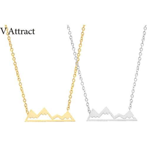 V Attract 10pcs Vintage Jewellery Mountain Top Choker Rose Gold Collares Stainless Steel Mujer Boho Peak Necklace for Women Men