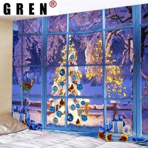 GREN Tapestry Christmas Day Wall Rugs Wall Hanging Fabric Mural Background Cloth Towel Beach Fabric Blanket Bedroom Home Decor