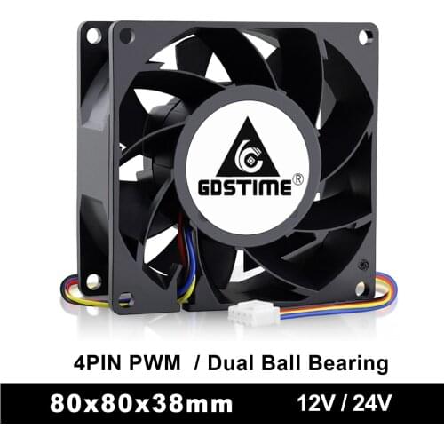 1pcs 8038 80x38mm DC 24V 12V Dual Ball High Speed CFM Air Flow 4Pin PWM 8cm Powerful Cooling Fan for Server Inverter Case Cooler