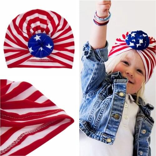 Yundfly Baby Girls National Day Knotted Beanie Children Red Stripe Turban Hat India Donut Bowknot Hat