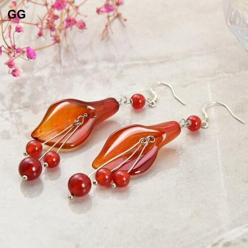 GuaiGuai Jewelry Natural Red Carnelian Flower Earring-925 Sliver Hook