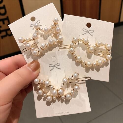 New Pearl Hairpins Crown Heart Geometric Hair Clips for Girls Korean Barrettes Headwear Women Kids Hair Accessories