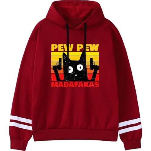 Spring 2021 Funny Women Streetwear Pew Pew Madafakas Black Cat Hoodies Casual Hip Hop Sweatshirts Kawaii Cartoon Hooded Womens