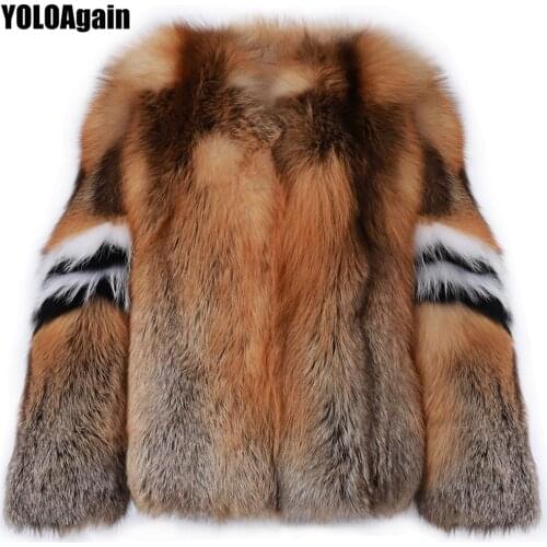 YOLOAgain Winter Warm Women Natural Real Red Fox Fur Jacket Coat Y003
