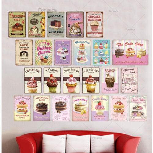 Cupcake Sign Wall Decor Poster Plaque Dessert Shop Cake Metal Painting Vintage In Bakery Kitchen Decoration Tin Signs