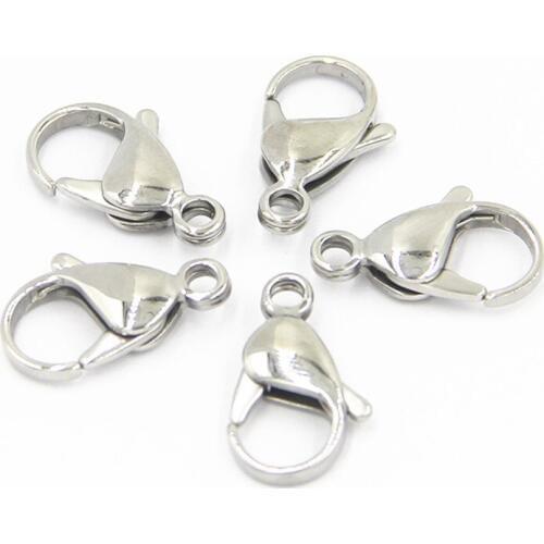 10mm 12mm Wholesale 100pcs/lot Stainless Steel Lobster Claw Clasp For DIY Jewelry Beads