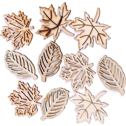 10pcs/lot Mix Leaf Natural Wood Chips Embellishments Scrapbooking Crafts Supplies Handmade Leaves Art Graffiti Button
