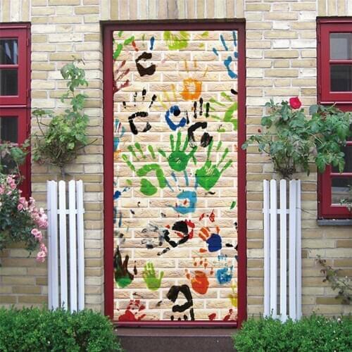 2pcs/Set Graffiti Wallpaper Door Stickers Self Adhesive Removable Bedroom Bathroom Doors Decoration Wall Decal Poster Home Decor