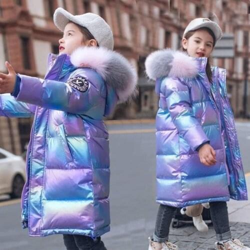 2021 Winter Shiny Jacket For Girls Hooded Warm Children Girls Winter Coat 5-14 Years Kids Teenage Cotton Parkas Outerwear
