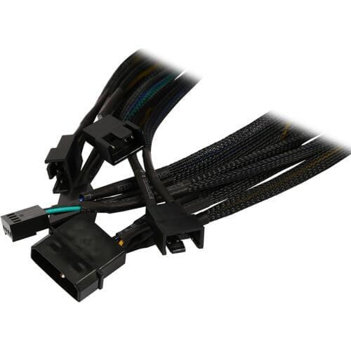 Black Sleeved 16 inches ATX PSU IDE Molex to 4 x PWM 4-pin CPU Case Cooling Fan Splitter Hub Power Adapter Cable w/ RPM Feedback