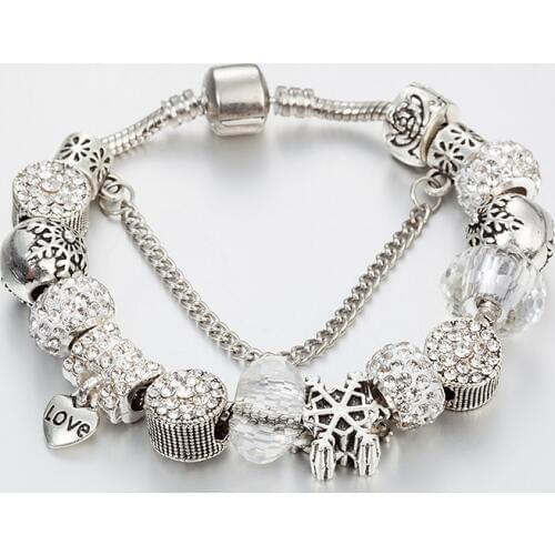 ANNAPAER 2019 New Snowflake Beads Bracelets & Bangle Bransoletki Damskie White Crystal Charm Bracelets for Women pulseras B16095