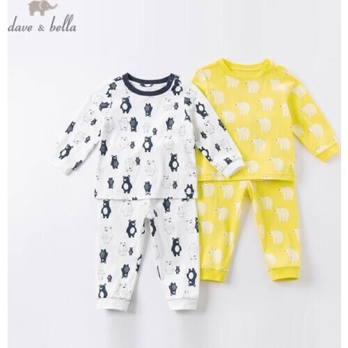 DB16084 dave bella autumn baby boys fashion cartoon print pajamas newborn baby underwear casual sleepwear 2 pcs suit