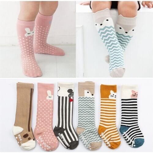 Baby Knee Highs Anti Slip Baby Socks Newborn Girls Boys Toddler Socks Long Tube Fox Cat Animal Infant Cotton Socks Kids